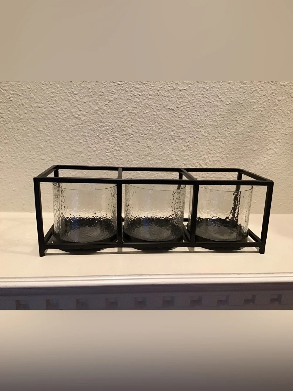 Triple tempered Glass Candle Holder in Black Frame